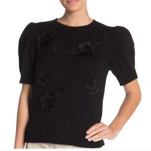 kate spade dashing beauty black floral applique sweater top shirt size xs nwt